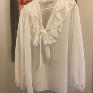 White ruffle blouse with front tie